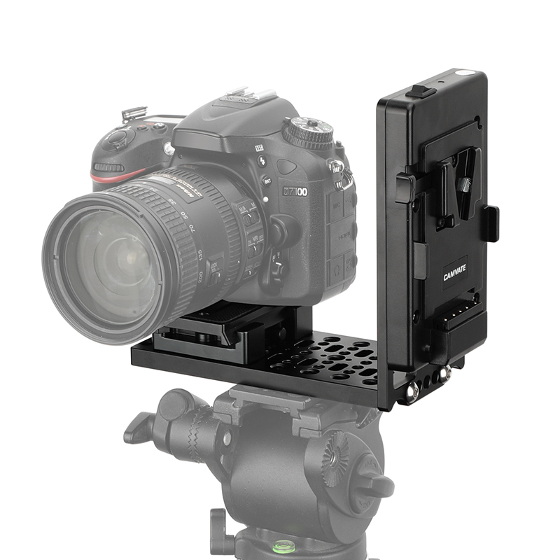 CAMVATE L-Shaped Bracket with V-Mount Power Adapter and Manfrotto-Type QR Plate