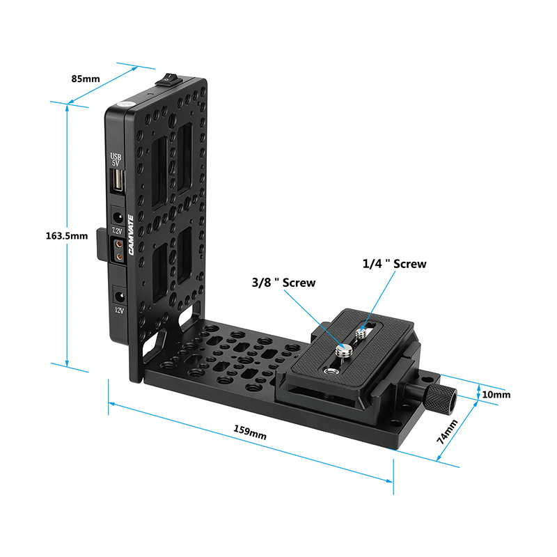 CAMVATE L-Shaped Bracket with V-Mount Power Adapter and Manfrotto-Type QR Plate