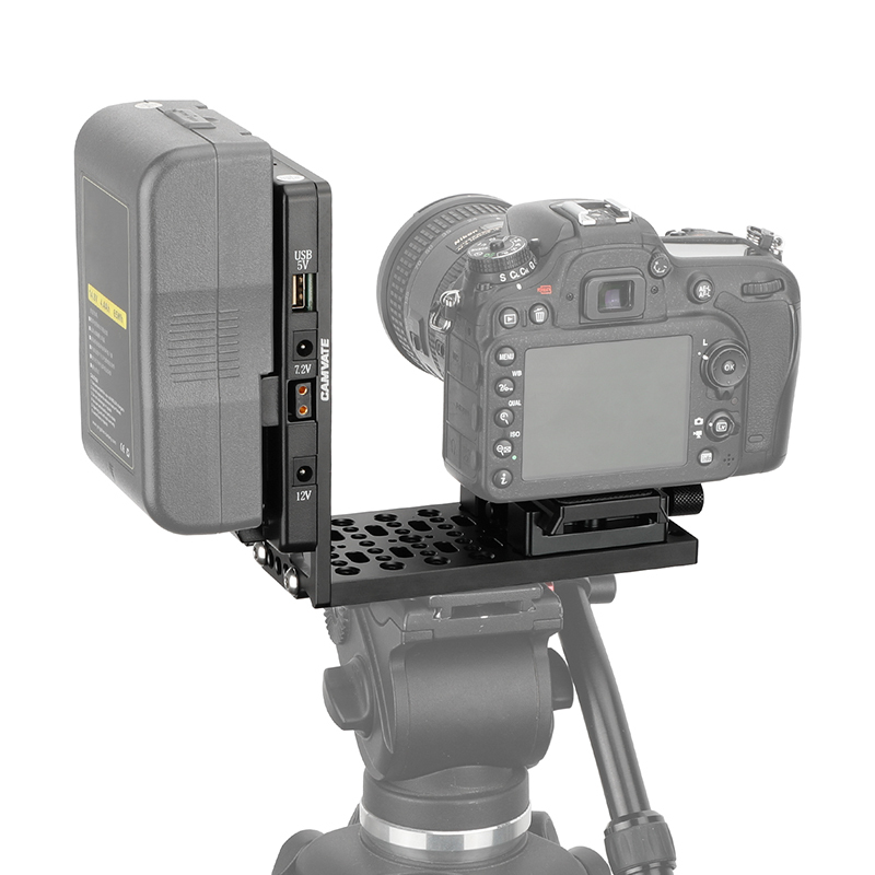 CAMVATE L-Shaped Bracket with V-Mount Power Adapter and Manfrotto-Type QR Plate