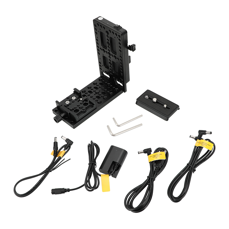 CAMVATE L-Shaped Bracket with V-Mount Power Adapter and Manfrotto-Type QR Plate