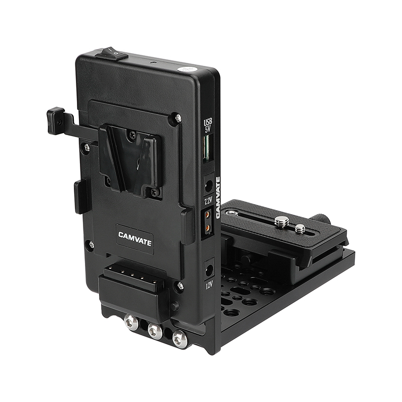 CAMVATE L-Shaped Bracket with V-Mount Power Adapter and Manfrotto-Type QR Plate