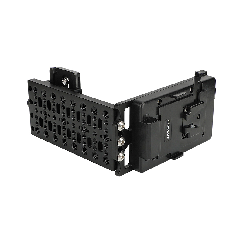 CAMVATE L-Shaped Bracket with V-Mount Power Adapter and Manfrotto-Type QR Plate