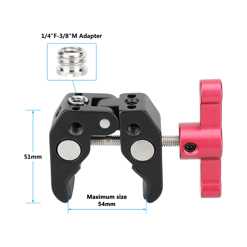CAMVATE Super Crab Clamp with 1/4"-20 & 3/8"-16 Threads (Red T-handle)