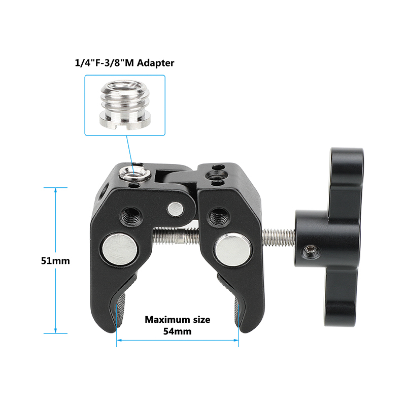CAMVATE Super Crab Clamp with 1/4"-20 & 3/8"-16 Threads (Black T-handle)