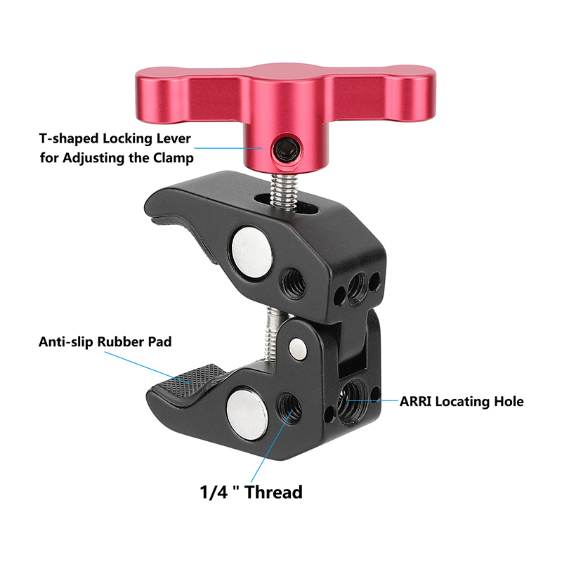 CAMVATE Super Crab Clamp with 1/4"-20 & 3/8"-16 Threads (Red T-handle)