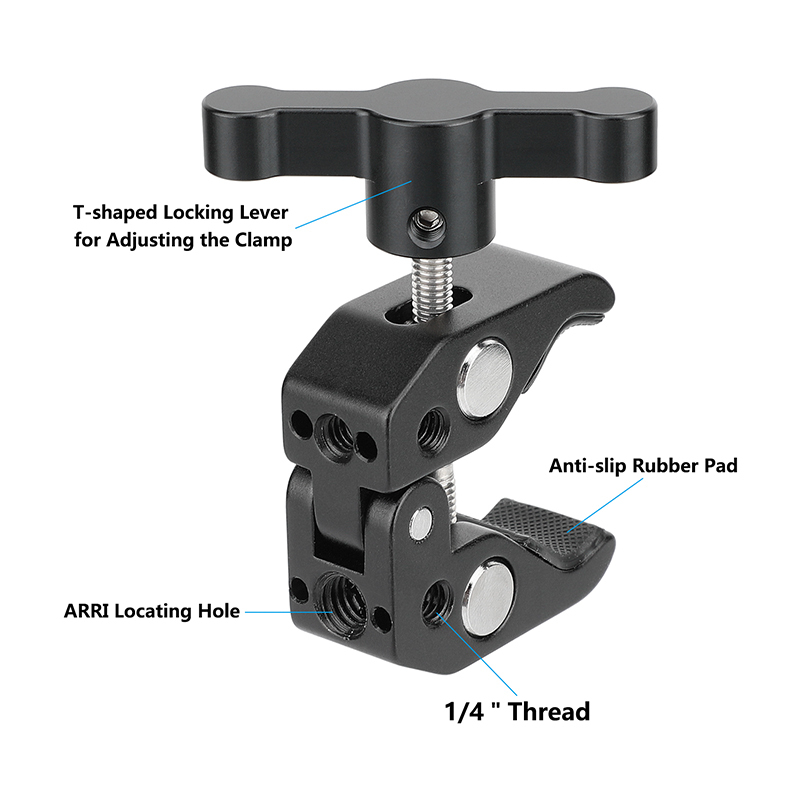 CAMVATE Super Crab Clamp with 1/4"-20 & 3/8"-16 Threads (Black T-handle)
