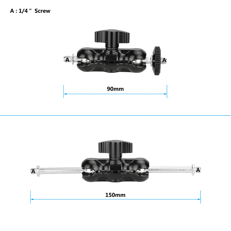CAMVATE 1/4"-20 Mini Ball Head Extension Arm (Black Lever)