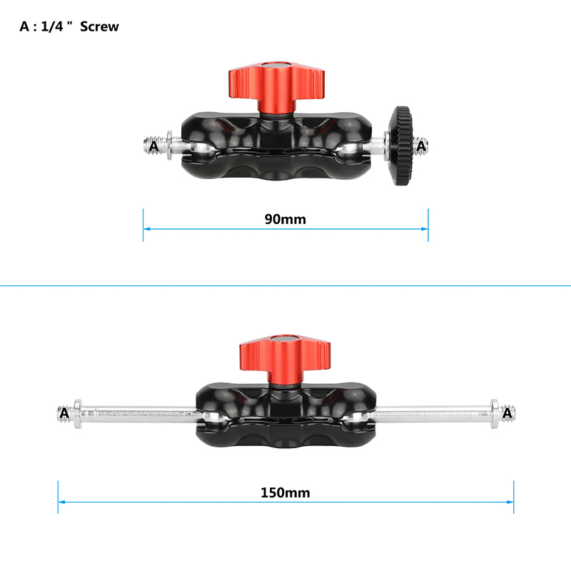 CAMVATE 1/4"-20 Mini Ball Head Extension Arm (Red Lever)
