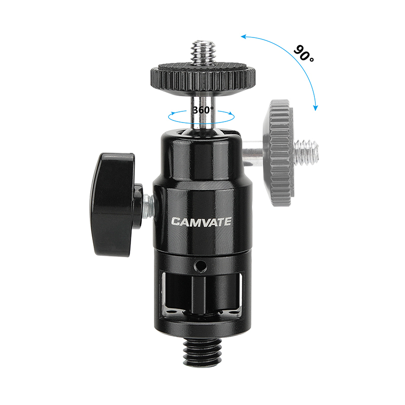 CAMVATE Mini Ball Head Support Holder with 1/4"-20 Stud & 3/8"-16 Thumbscrew Mount