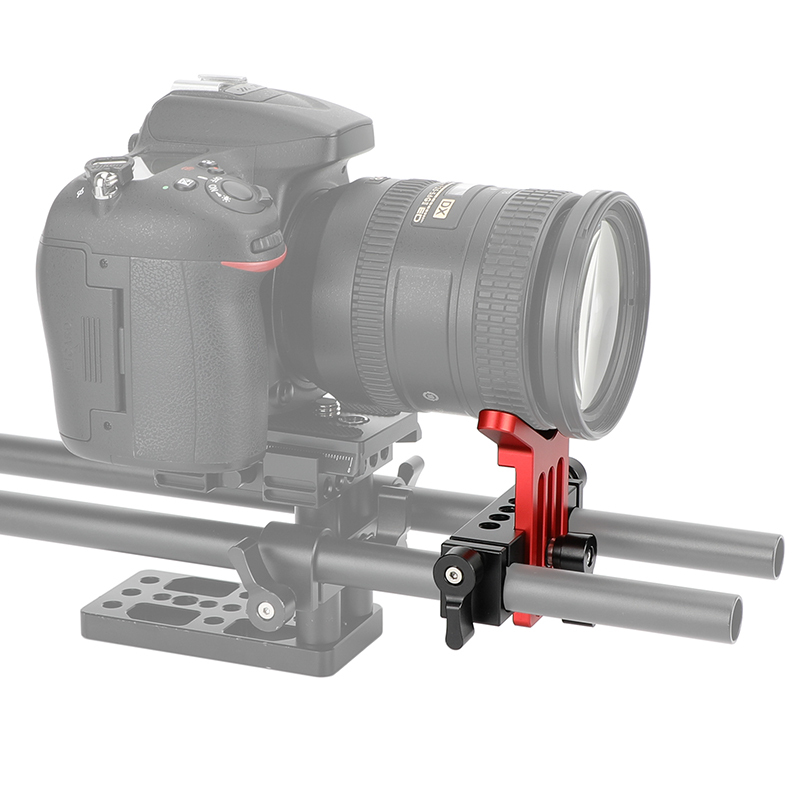 CAMVATE Adjustable Lens Support for 15mm Rod System (Red Y-Shaped Bracket)