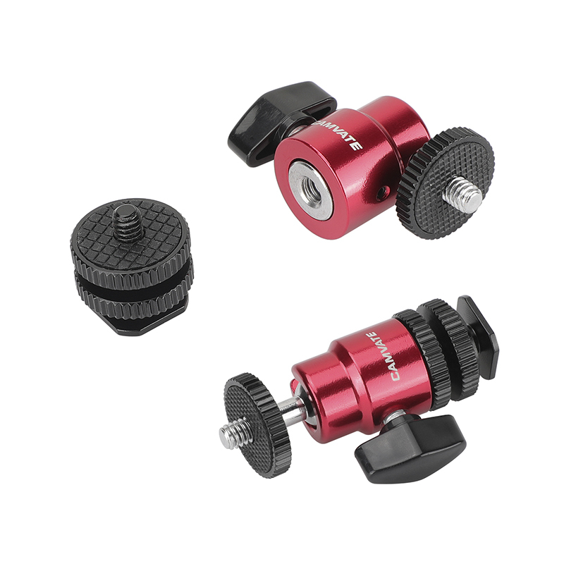 CAMVATE 1/4"-20 Mini Ball Head & Shoe Mount Adapter (2-Pack)