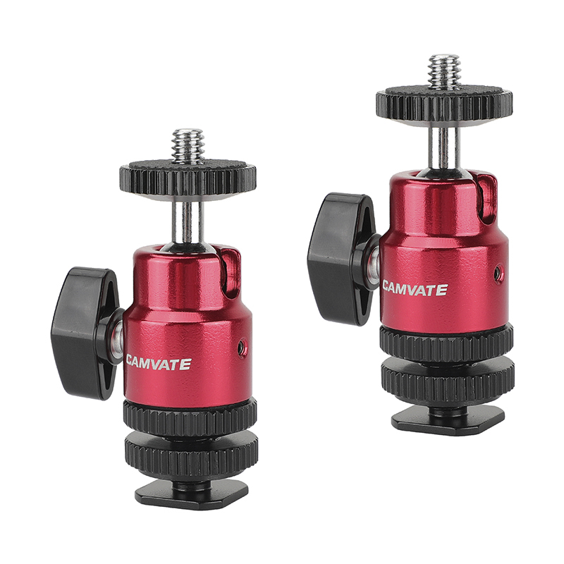 CAMVATE 1/4"-20 Mini Ball Head & Shoe Mount Adapter (2-Pack)