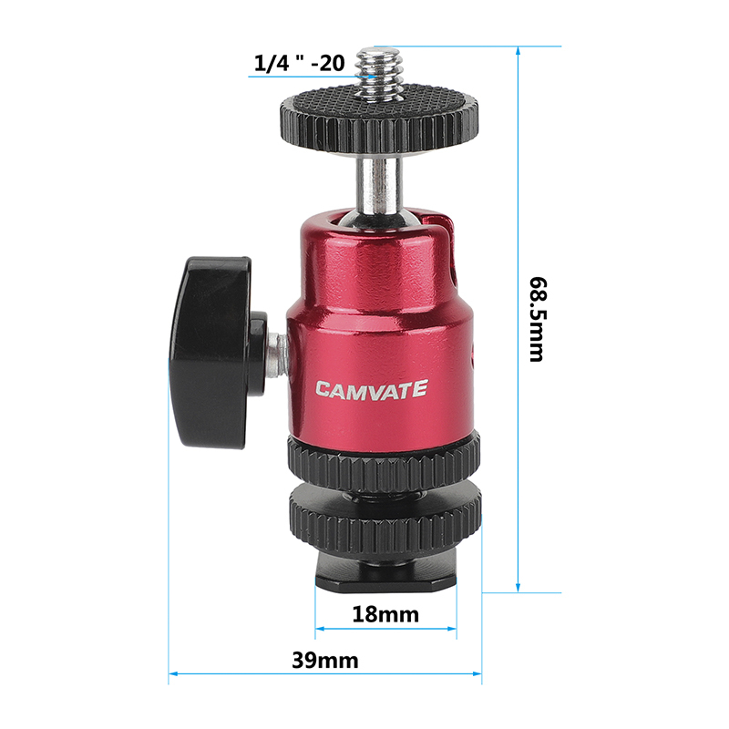 CAMVATE 1/4"-20 Mini Ball Head & Shoe Mount Adapter (2-Pack)