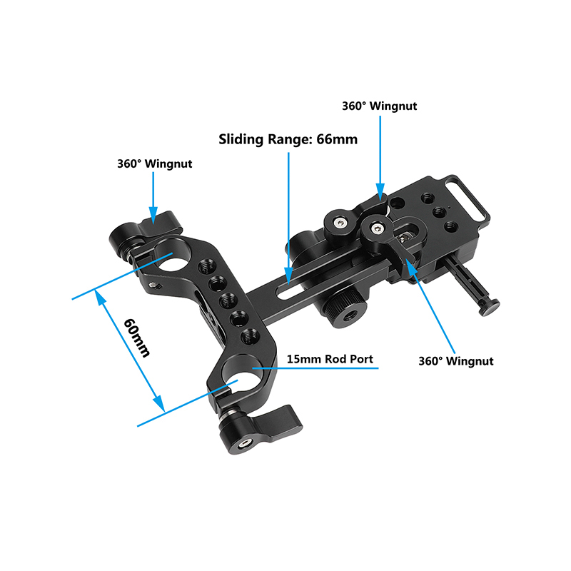 CAMVATE Adjustable Female V Lock Adapter with Rod Mount for 15mm Rail System