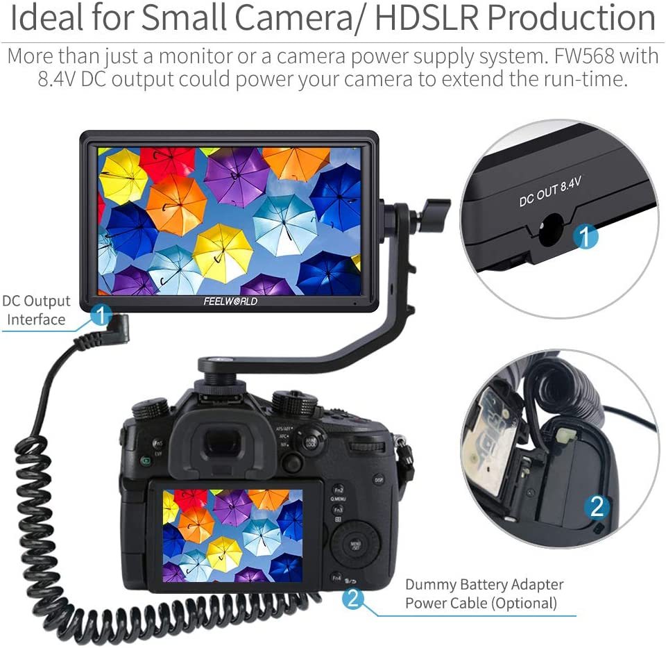 CAMVATE FEELWORLD FW568 V2 5.5 inch DSLR Camera Field Monitor with Waveform LUTs Video Peaking Focus Assist Small Full HD 1920x1152 IPS with 4K HDMI 8