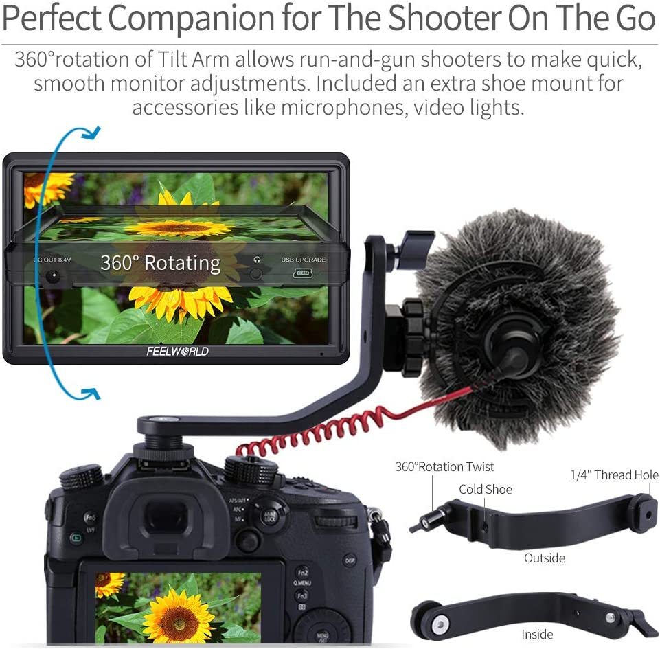CAMVATE FEELWORLD FW568 V2 5.5 inch DSLR Camera Field Monitor with Waveform LUTs Video Peaking Focus Assist Small Full HD 1920x1152 IPS with 4K HDMI 8