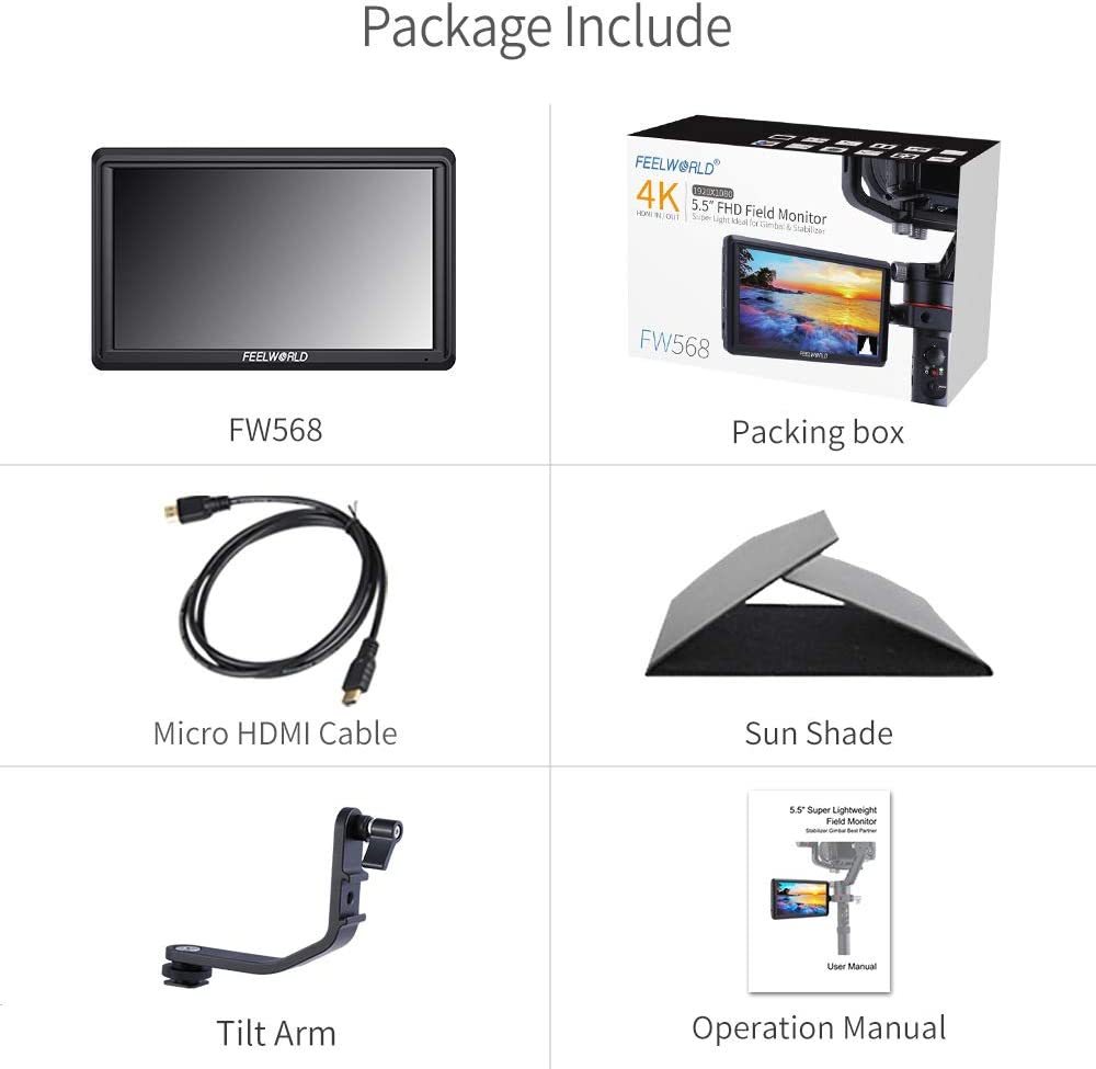 CAMVATE FEELWORLD FW568 V2 5.5 inch DSLR Camera Field Monitor with Waveform LUTs Video Peaking Focus Assist Small Full HD 1920x1152 IPS with 4K HDMI 8