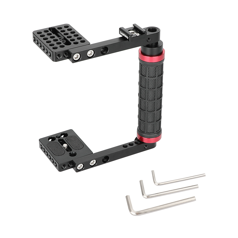 CAMVATE Camera Cage with Rubber Side Handgrip for Large DSLRs & Mirrorless Cameras