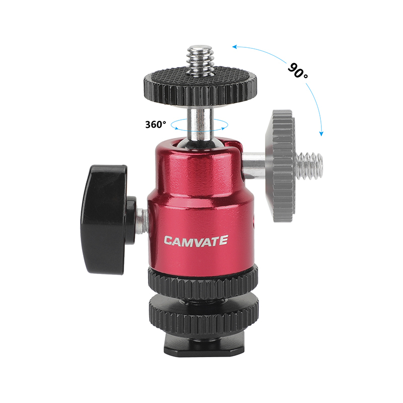 CAMVATE 1/4"-20 Mini Ball Head & Shoe Mount Adapter (2-Pack)