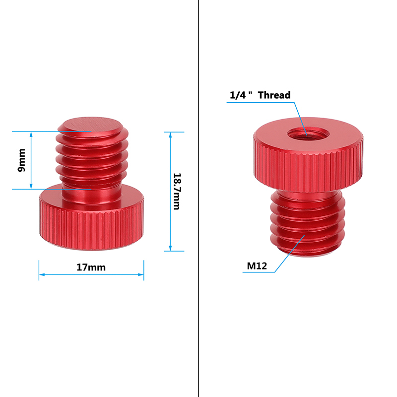 CAMVATE M12 Male to 1/4"-20 Female 15mm Rod Plug (Red, 2-Pack)