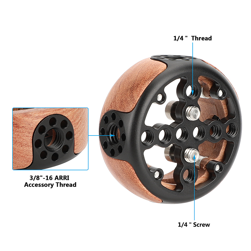 CAMVATE Wooden Handgrip with 3/8"-16 ARRI-Style Accessory Thread and 1/4"-20 Screw Mount (Round)