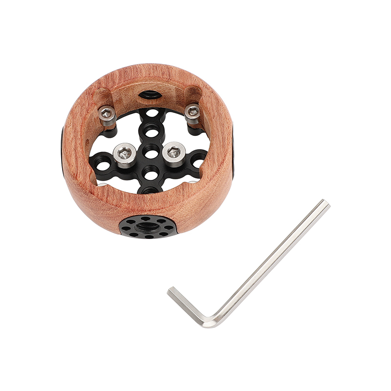 CAMVATE Wooden Handgrip with 3/8"-16 ARRI-Style Accessory Thread and 1/4"-20 Screw Mount (Round)