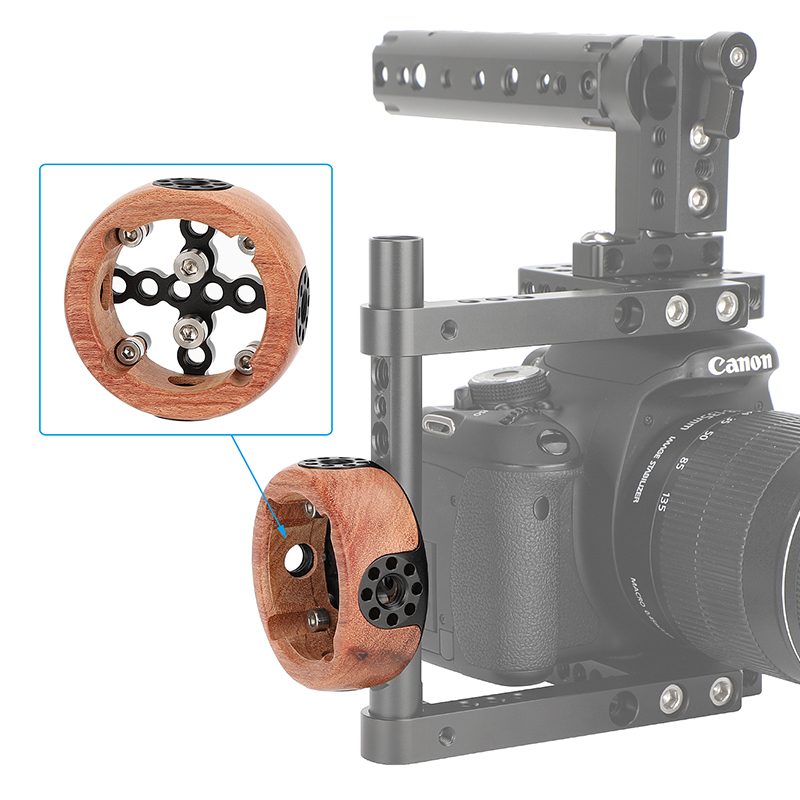 CAMVATE Wooden Handgrip with 3/8"-16 ARRI-Style Accessory Thread and 1/4"-20 Screw Mount (Round)