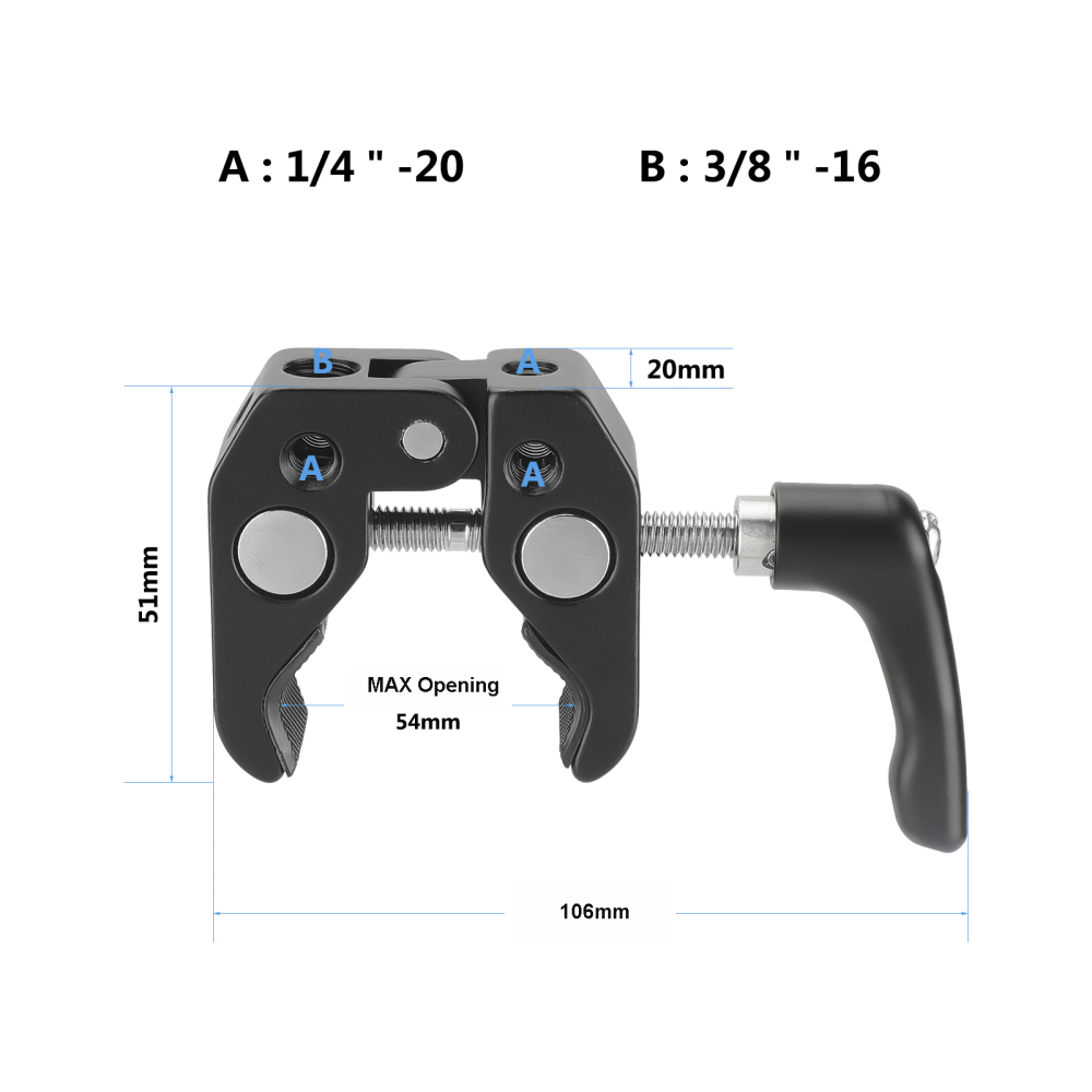 CAMVATE Universal Super Crab Gripper Clamp With Strengthened Screw Knob And 1/4"-20 Mounting Points