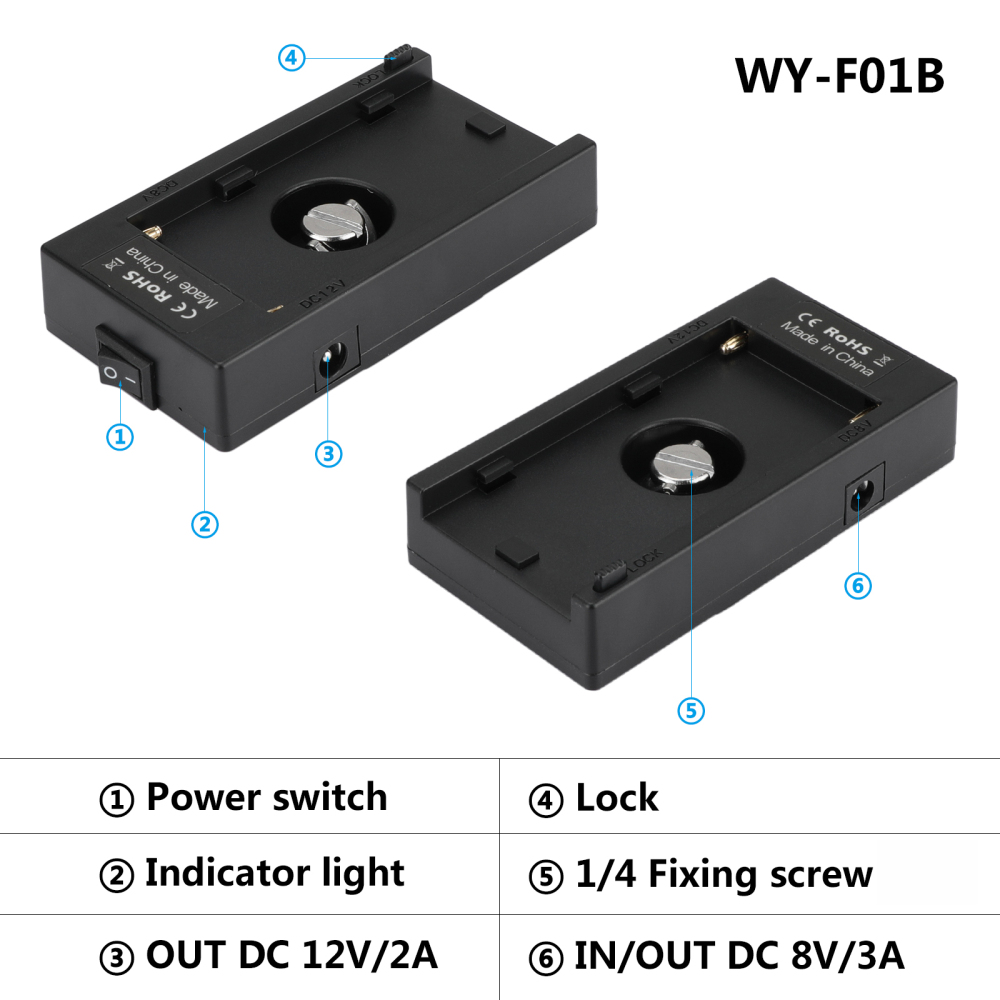 CAMVATE Sony NP-F970 Battery Plate Adapter (WY-F01B) 12V 8V Output Power Adapter For BlackMagic Pocket Cinema Camera BMPCC 4K 6K