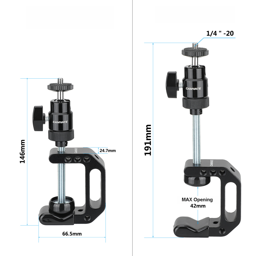 CAMVATE Multiple-function C Clamp Desktop Holder With Adjustable 1/4"-20 Ball Head Mount For Photographic Accessories