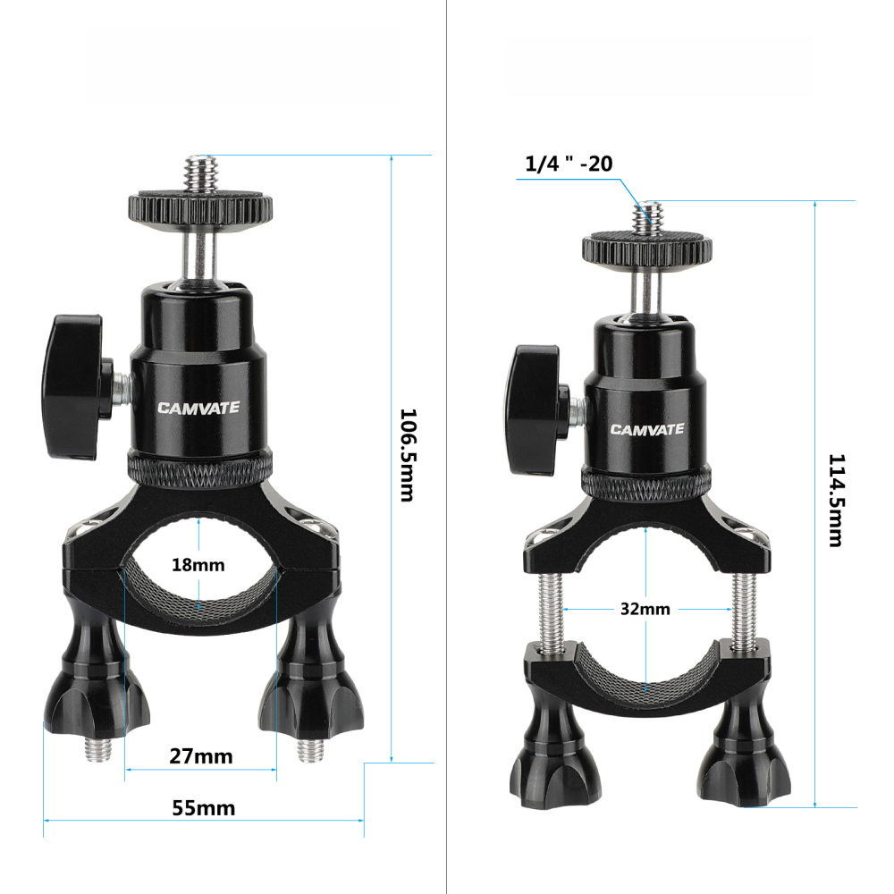 CAMVATE Handlebar Clamp Mount Holder (18mm -32mm) With Adjustable Ball Head 1/4" Mounting Screw For Mobile Phone / GoPro