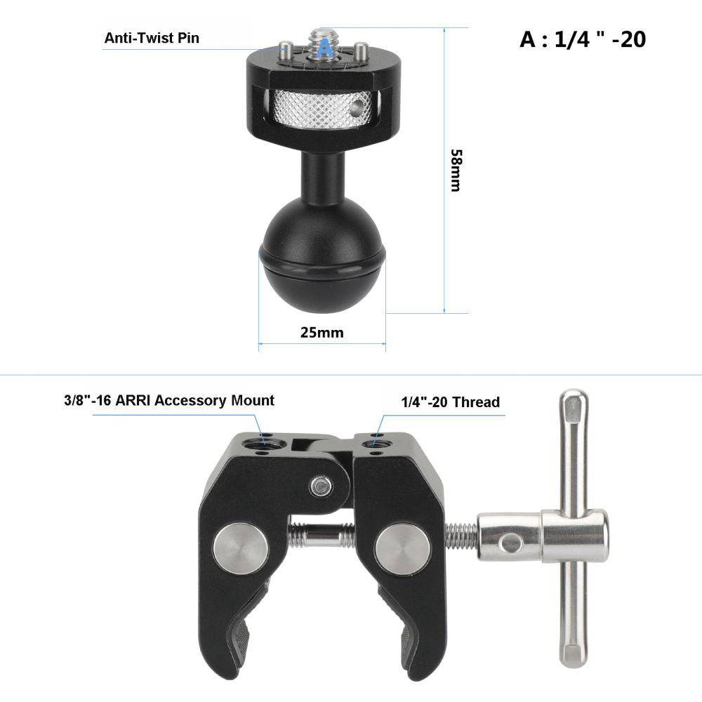 CAMVATE Universal Super Crab Gripper Clamp With Single 1/4"-20 Ball Head Spare Part Replacement