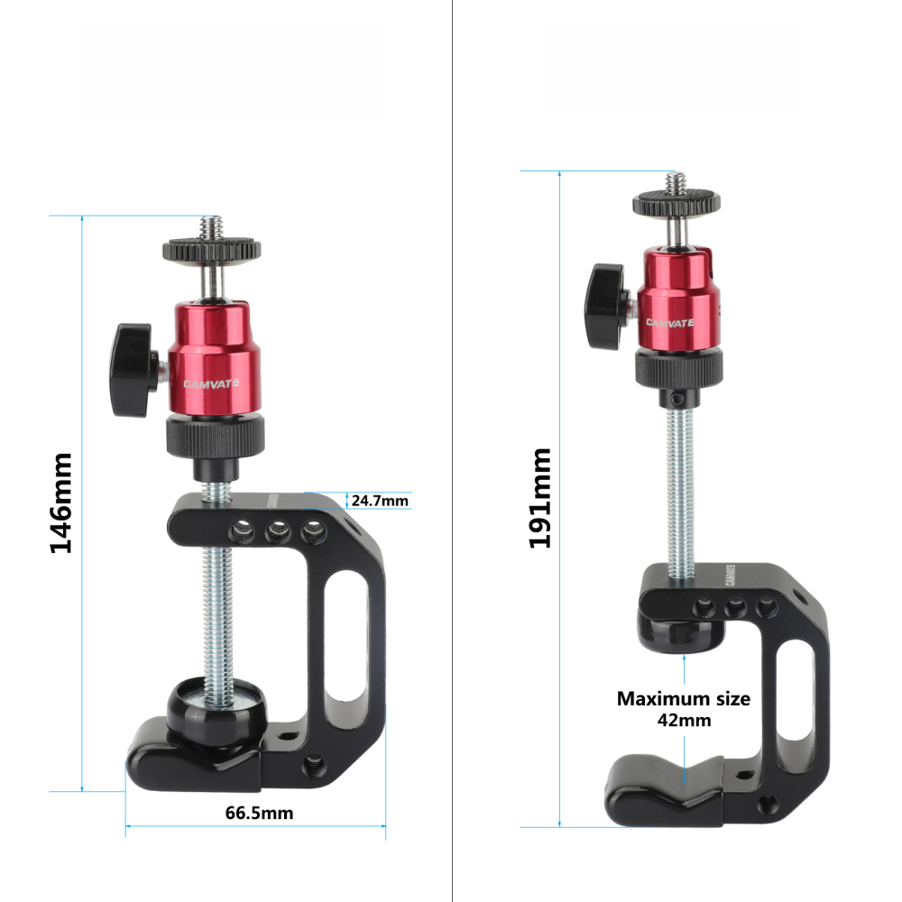 CAMVATE Multiple-function C Clamp Desktop Holder With Adjustable 1/4"-20 Ball Head Mount (Red) For Photographic Accessories