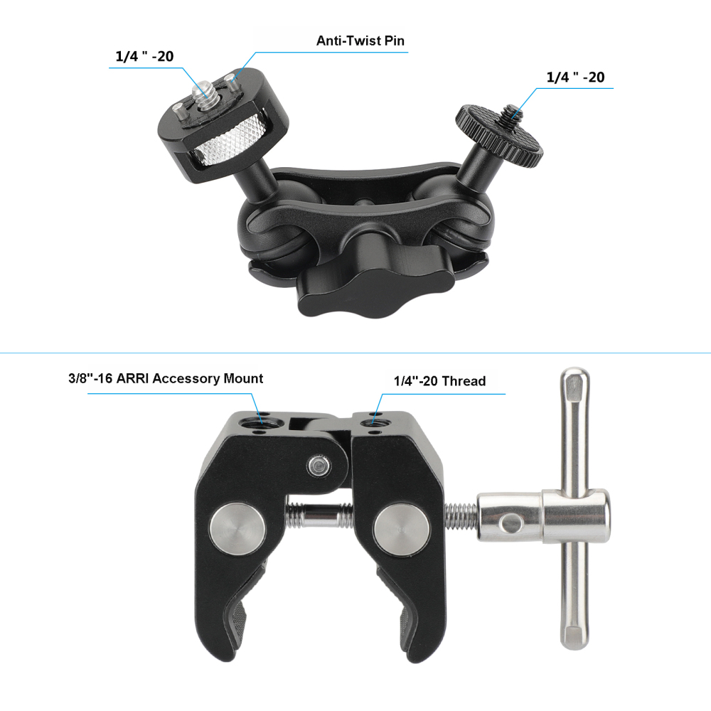 CAMVATE Universal Super Crab Clamp Multi-purpose With Adjustable 1/4"-20 Ball Head Magic Arm Mount For LED Flashlight