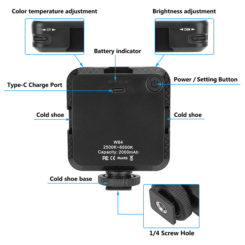 CAMVATE Mini LED Video Light with Shoe Mount Adapter