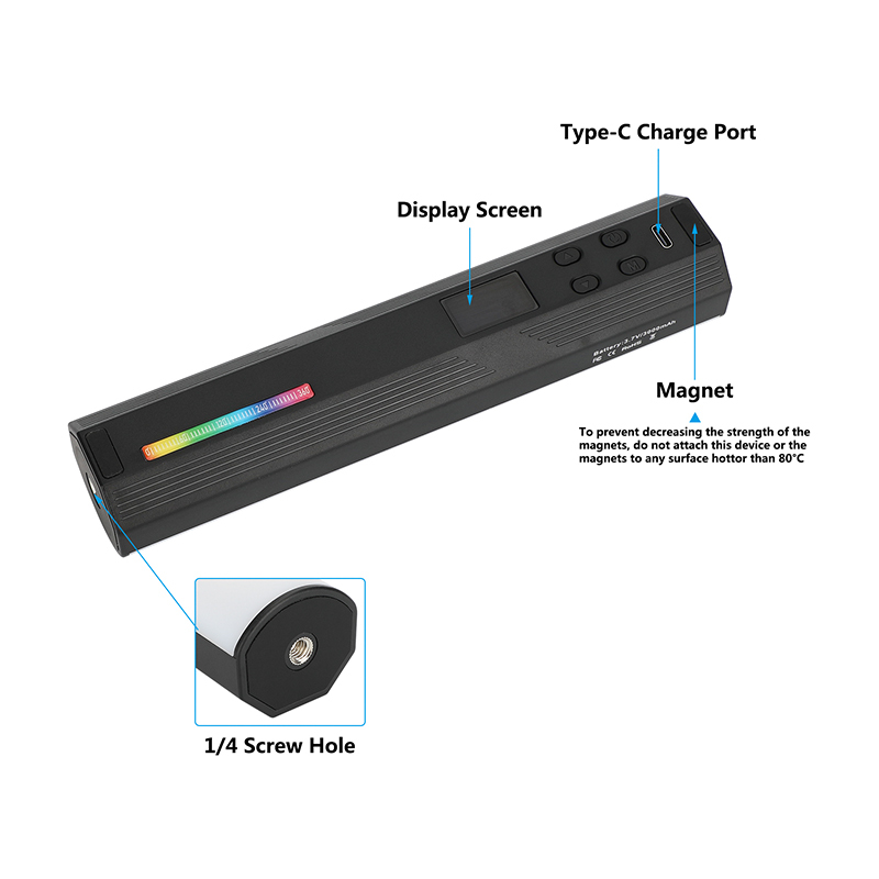CAMVATE Magnetic RGB LED Tube Light with Foldable Tripod