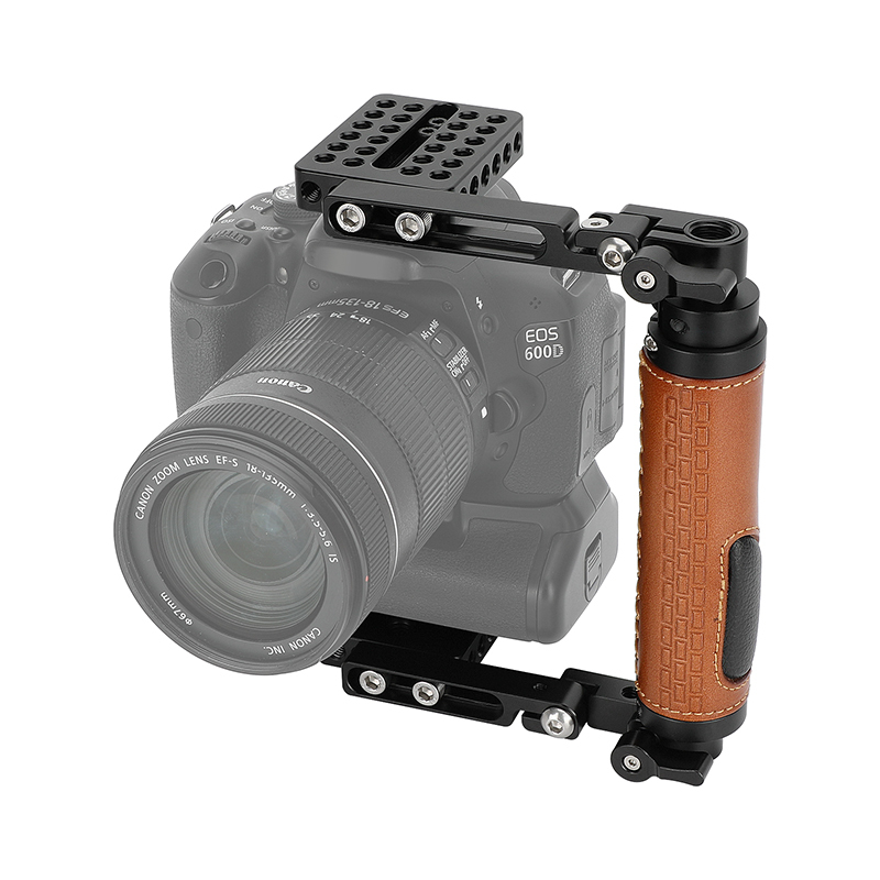 CAMVATE Foldable Camera Cage with Leather Side Handgrip for Large DSLRs & Mirrorless Cameras