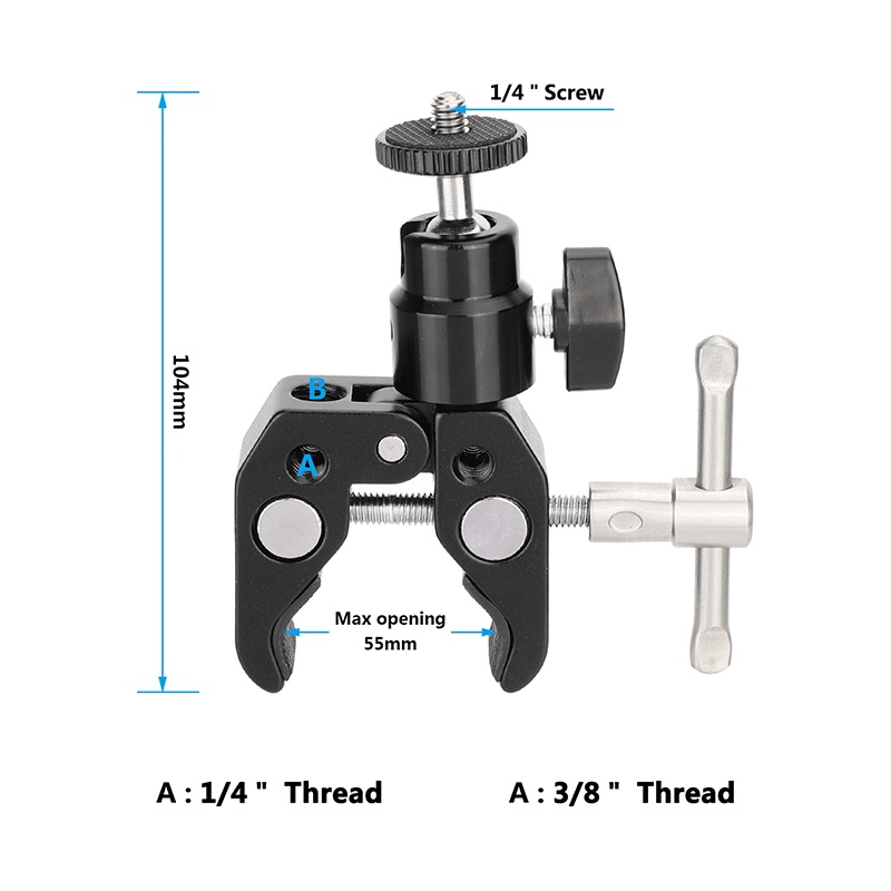 CAMVATE Crab Clamp with 360° Mini Ball Head (Black)