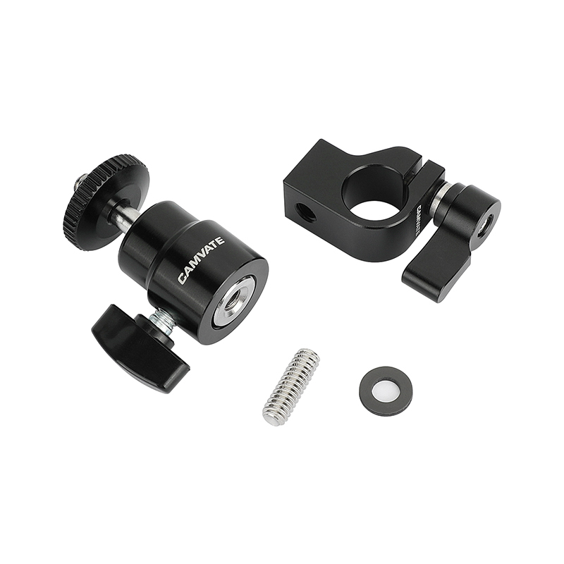 CAMVATE 15mm Rod Clamp with Mini Ball Head (Black Lever)