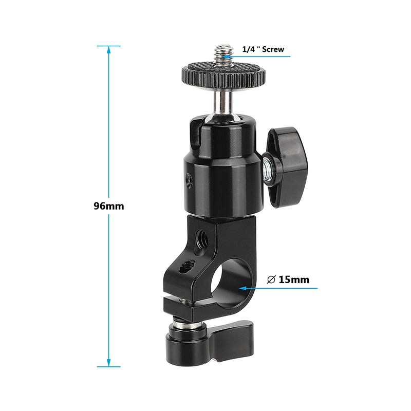 CAMVATE 15mm Rod Clamp with Mini Ball Head (Black Lever)