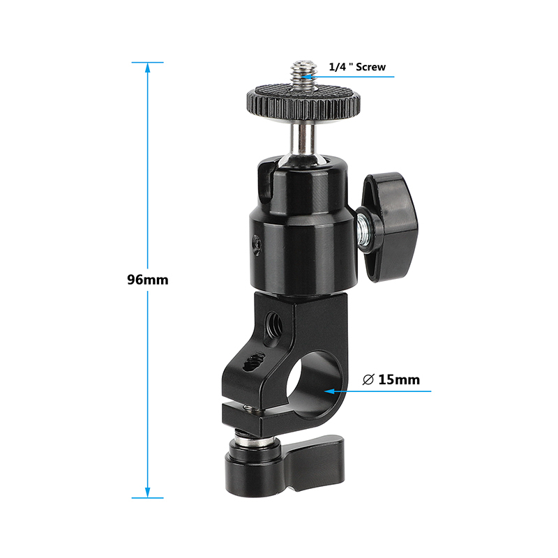 CAMVATE 15mm Rod Clamp with Mini Ball Head (Black Lever)