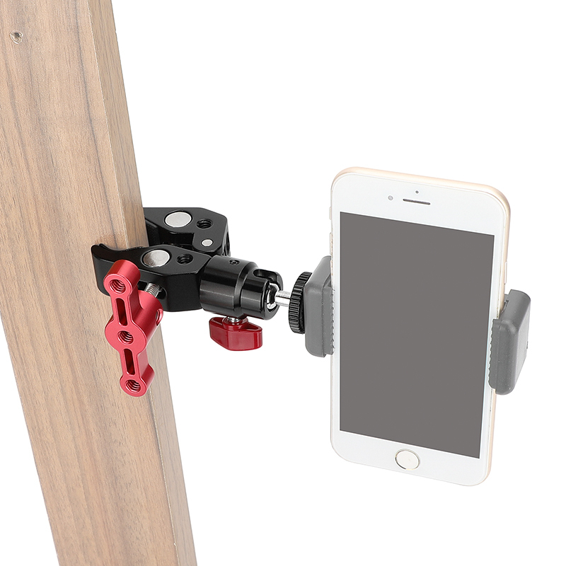 CAMVATE Super Clamp with 1/4" Screw Ball Head Mount (Red T-handle)