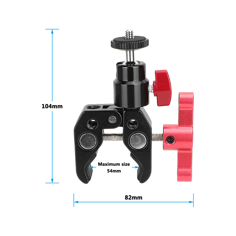 CAMVATE Super Clamp with 1/4" Screw Ball Head Mount (Red T-handle)