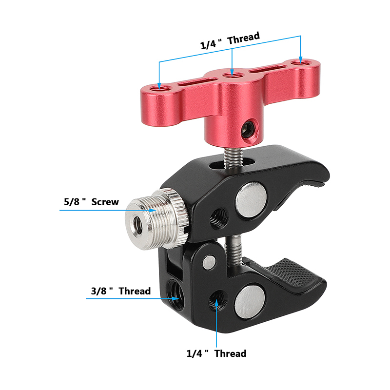 CAMVATE Super Clamp Crab Pliers Clip with 1/4" to 5/8" Convertion Screw (Red T-handle)
