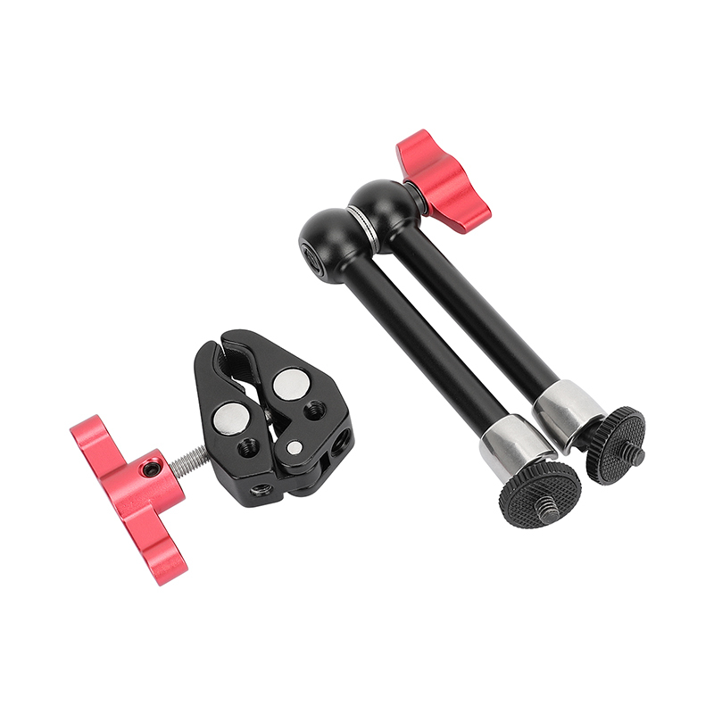 CAMVATE Universal 10" Articulating Magic Arm + Versatile Super Crab Clamp (Red Lock Knobs)