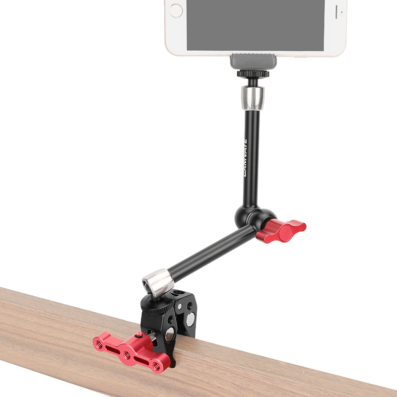 CAMVATE Universal 10" Articulating Magic Arm + Versatile Super Crab Clamp (Red Lock Knobs)