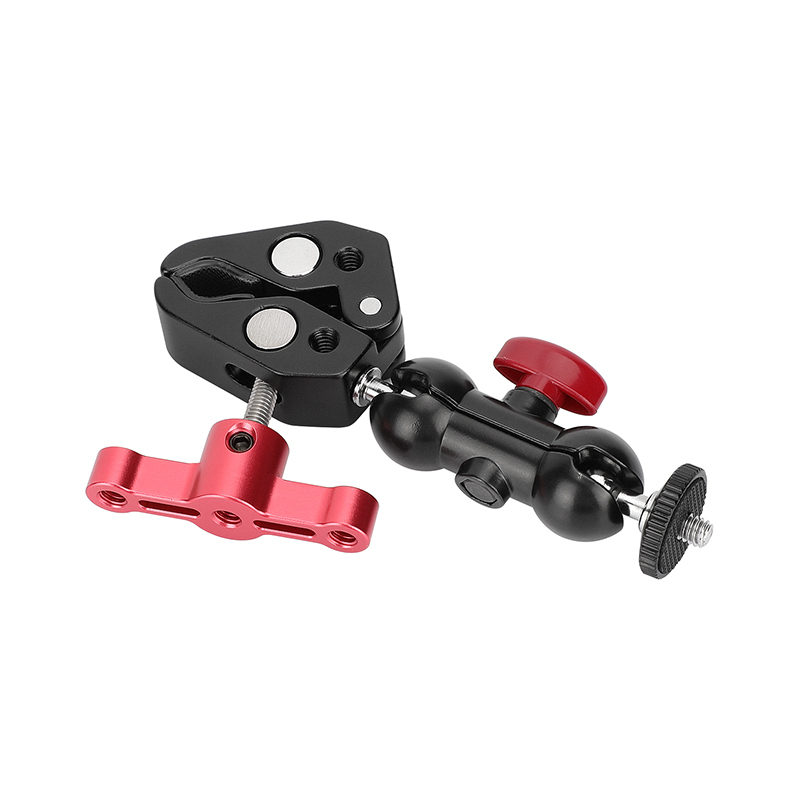 CAMVATE Crab Clamp Bracket with 1/4" Screw Double Ball Head Mount (Red T-handle)