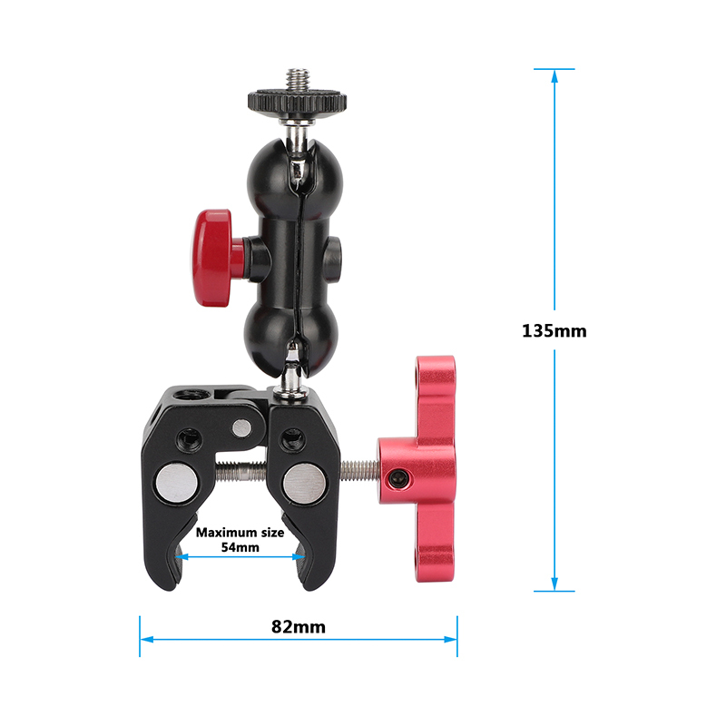 CAMVATE Crab Clamp Bracket with 1/4" Screw Double Ball Head Mount (Red T-handle)
