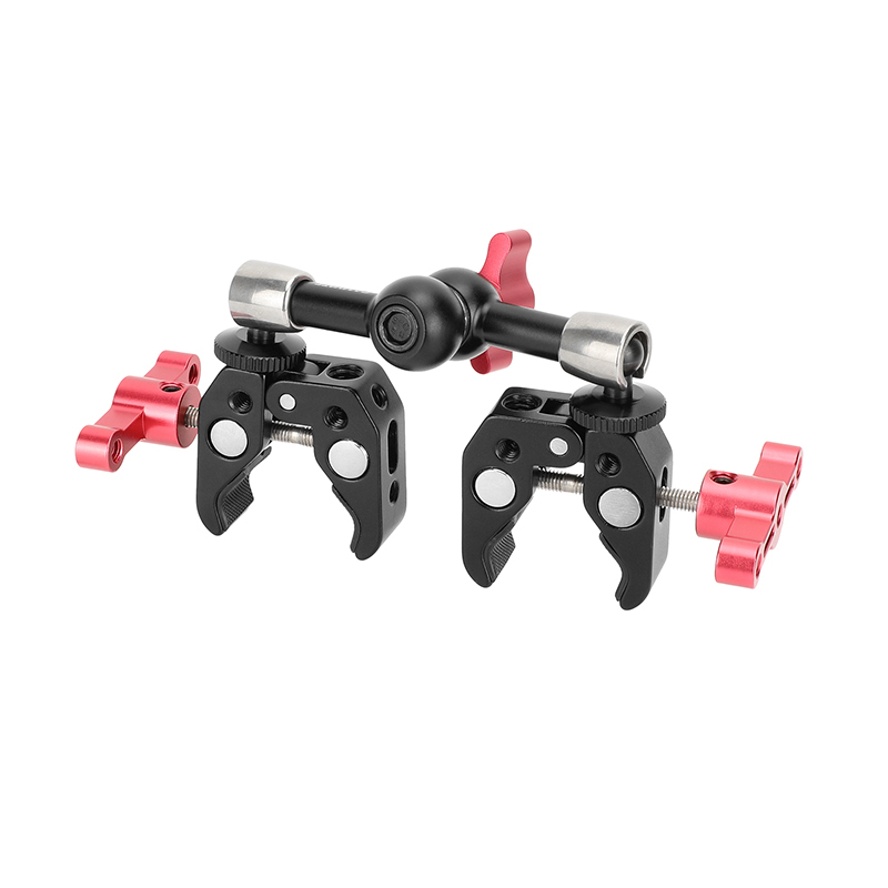 CAMVATE Articulating Magic Arm with 2 Crab Clamps (Red T-handle)