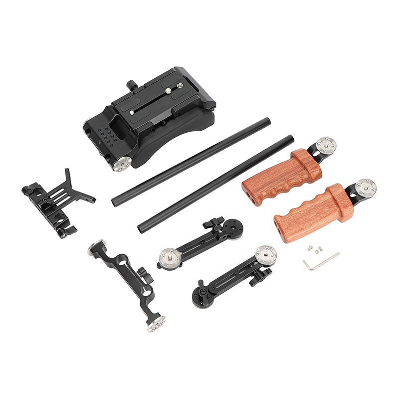 CAMVATE Shoulder Mount 15mm Railblock Rig with ARRI Camera Plate and Wooden Handgrip